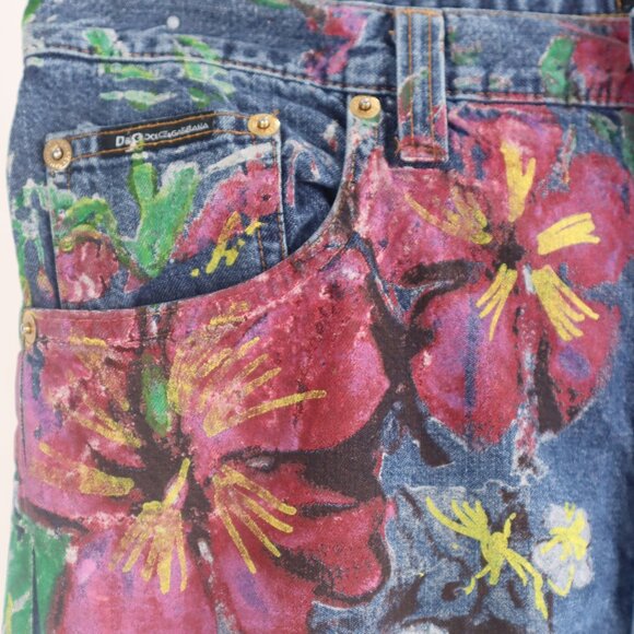 ❄ Vintage Dolce and Gabbana Floral Painted Ripped Distressed Jeans Denim Pants - Picture 5 of 10